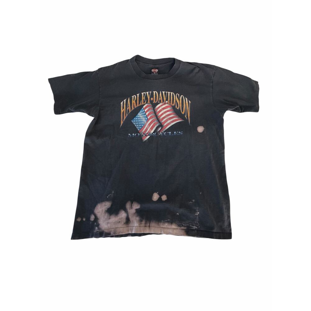 🔥 Vintage Harley-Davidson Distressed Tee – York, PA – USA Flag – Size L/XL Fit